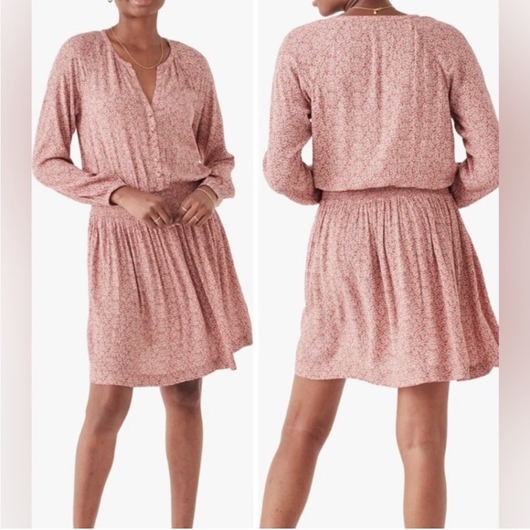 FAHERTY MONTARA Dress Mauve Swing Leaf Batik Print Women's Small Cinched‎ Waist - Picture 1 of 16